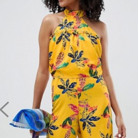 yellow halter jumpsuit
